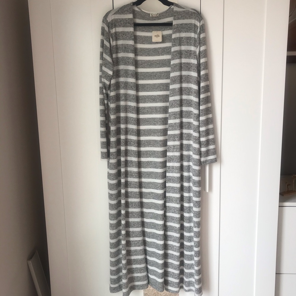 NWT Free People Grey/White Stripe Cardigan
